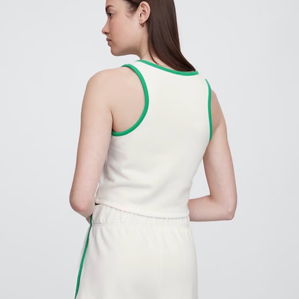 GAP Recycled Cropped Pique Tank Top Off White & Green - Picture 2 of 6